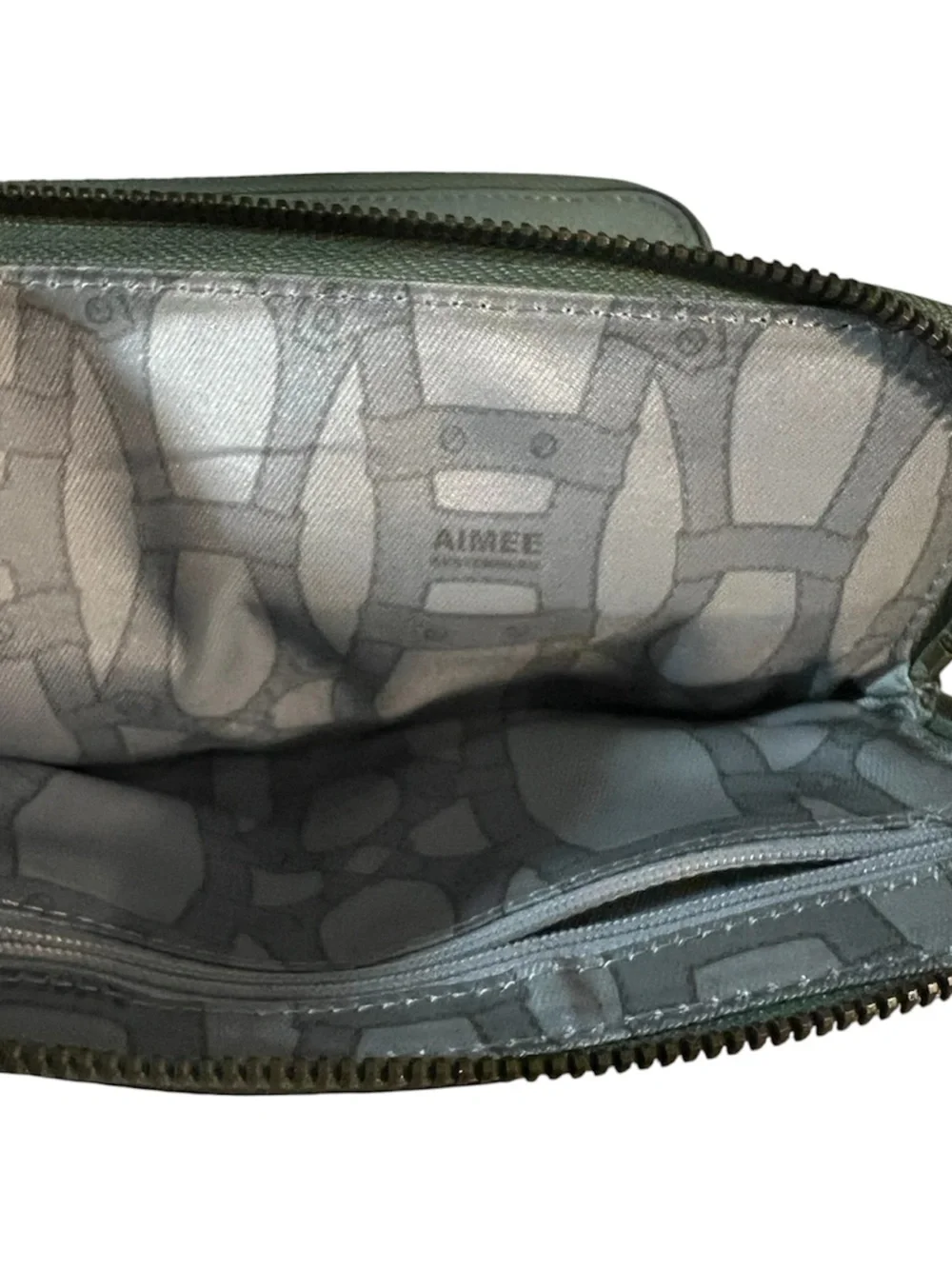 Aimee Kestenberg Gray Pebbled Leather 2 fold Zip Pulls wristlet in Gold Hardware